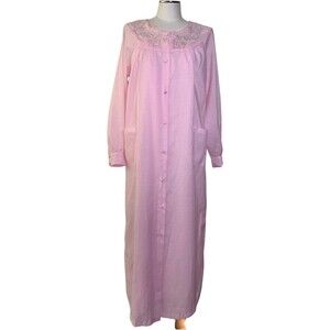 Vintage '80s Lily Pink Embroidered Nightgown and Robe Set with Beaded Detail L
